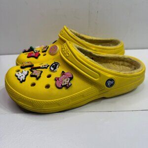 Crocs Unisex Size M7/W9 Yellow Warm Lined Clogs With Sailor Moon Jibbitz Charms